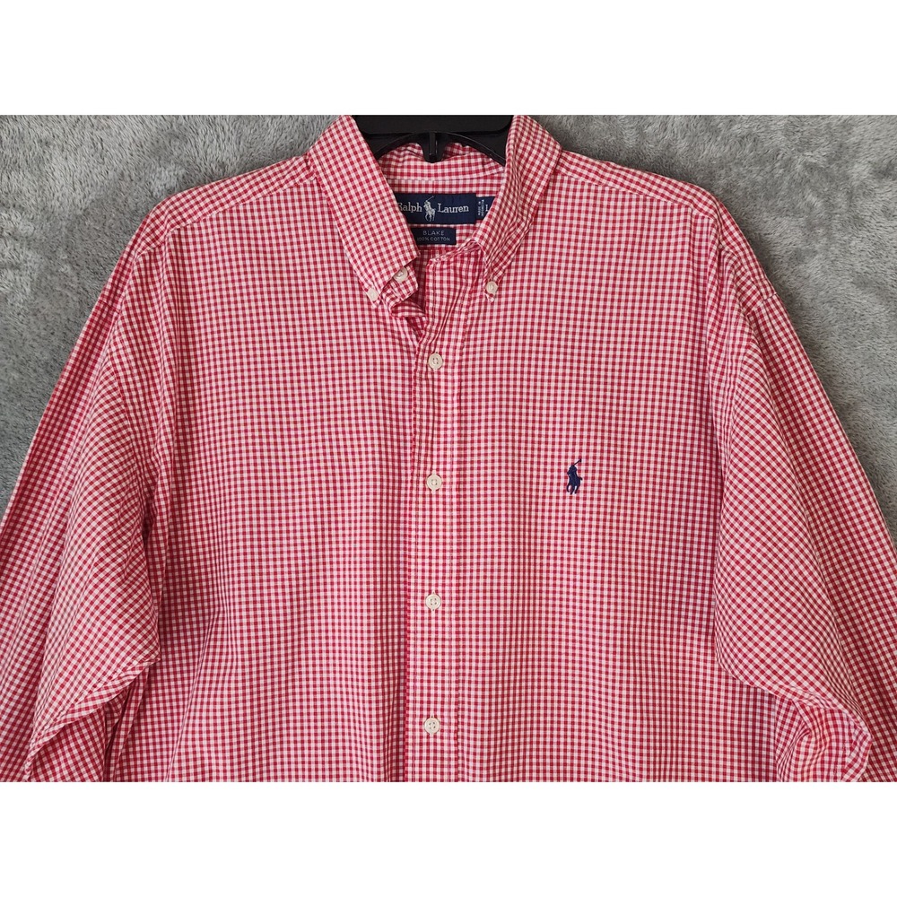Ralph Lauren Blake Shirt Mens Large Red White Gingham Cotton Button Down - Picture 6 of 9